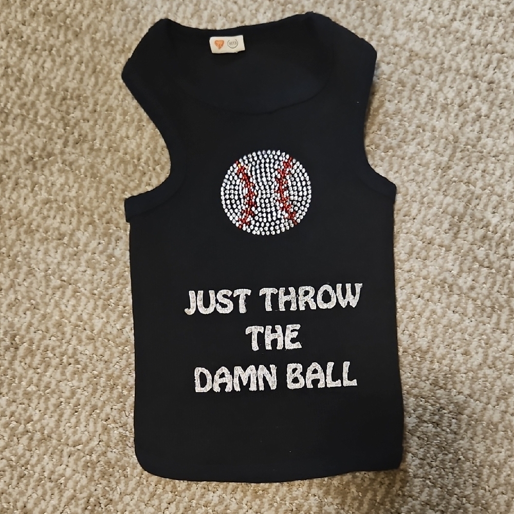 Small Dog Ribbed Tank Top w/ Rhinestone & Glitter Accents Baseball Design